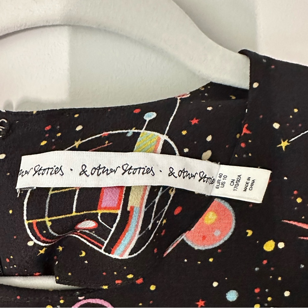 & other stories black long dress with space, planet and rockets pattern - Picture 3 of 5